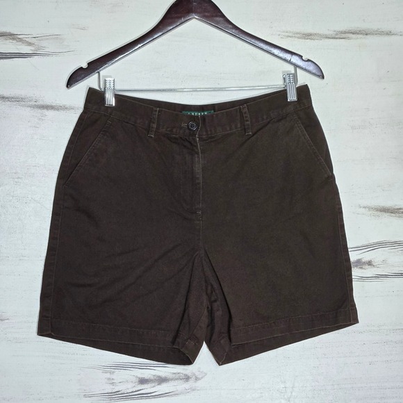 Lauren Ralph Lauren Shorts Womens Size 8P Chino Brown Dark Wash Cotton - Picture 1 of 12